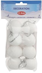 Boules de neige décoratives décoration de Noël blanches 8 pièces avec ruban