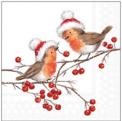 Ambiente serviettes décoration de table Noël Christmas robins 25cm