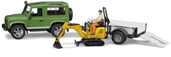 Bruder Land Rover Defender voiture jouet avec mini-pelle JCB et remorque