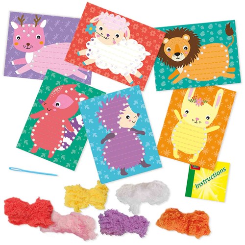 SES broderie animaux duveteux - kit créatif pour enfants - 6 cartes animaux avec fil doux-2