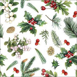 Ambiente serviettes winter greenery blanc 33cm - décoration de table en papier