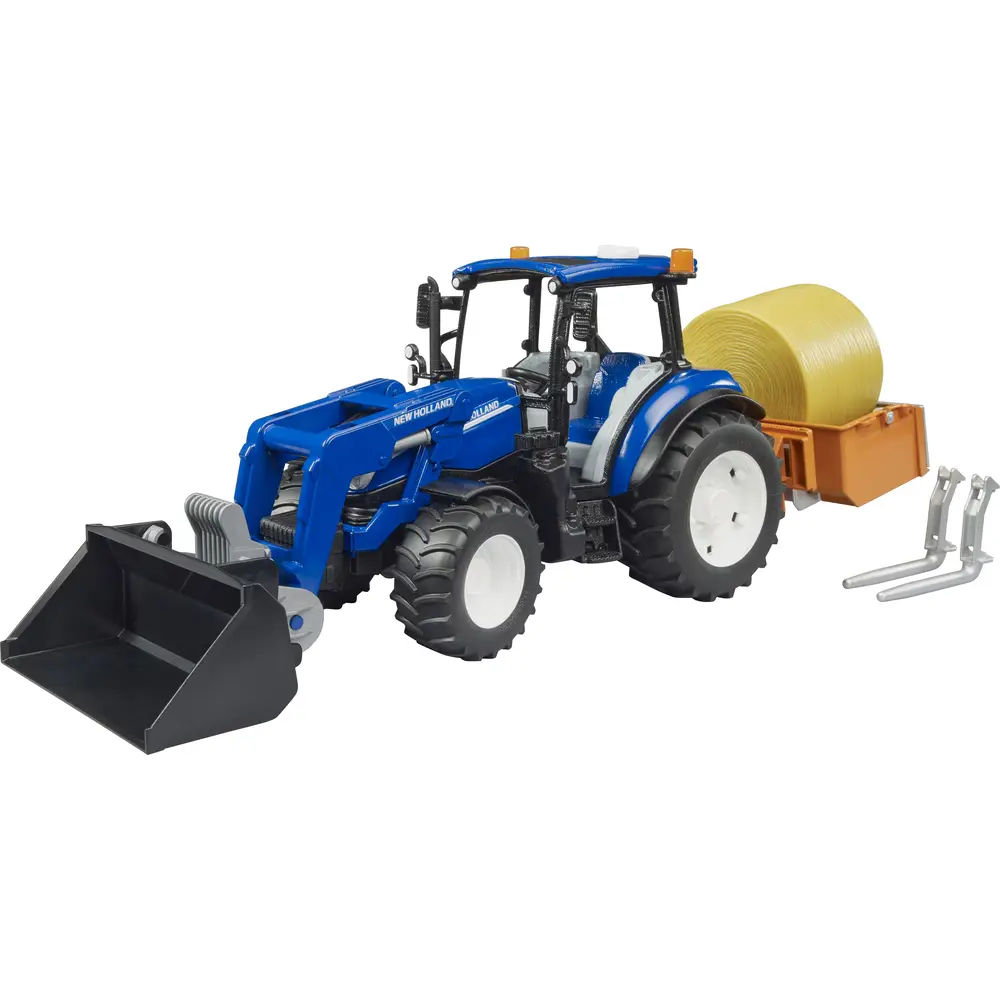 Bruder tracteur jouet New Holland T5.120 avec chargeur frontal et accessoires