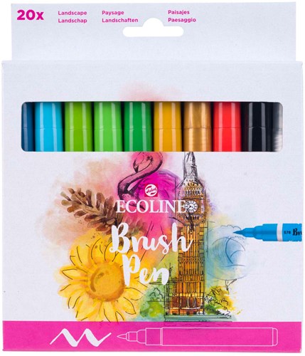 Bruynzeel set de brush pen paysages - 20 couleurs - ecoline