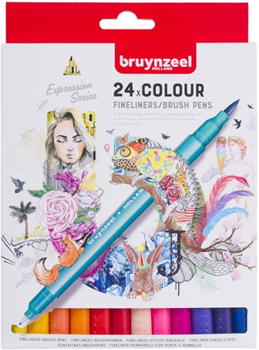 Bruynzeel set de feutres fineliner brush - 24 couleurs pour dessiner