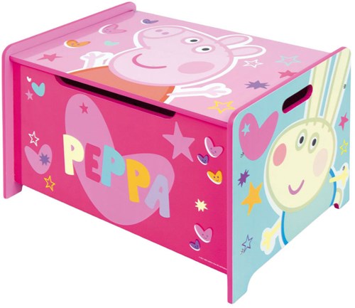 Lobbes coffre à jouets en bois Peppa Pig rose banc enfant boîte de rangement-2