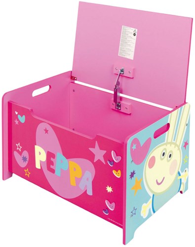 Lobbes coffre à jouets en bois Peppa Pig rose banc enfant boîte de rangement-3
