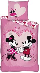 Lobbes housse de couette Mickey & Minnie imprimé floral rose 140x200 cm