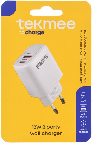 Tekmee thuislader 12W 2 ports USB / USB-C