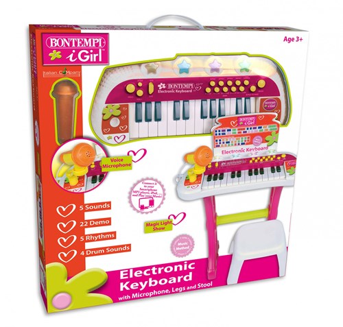 Bontempi clavier électronique rose avec micro et spectacle lumineux-3