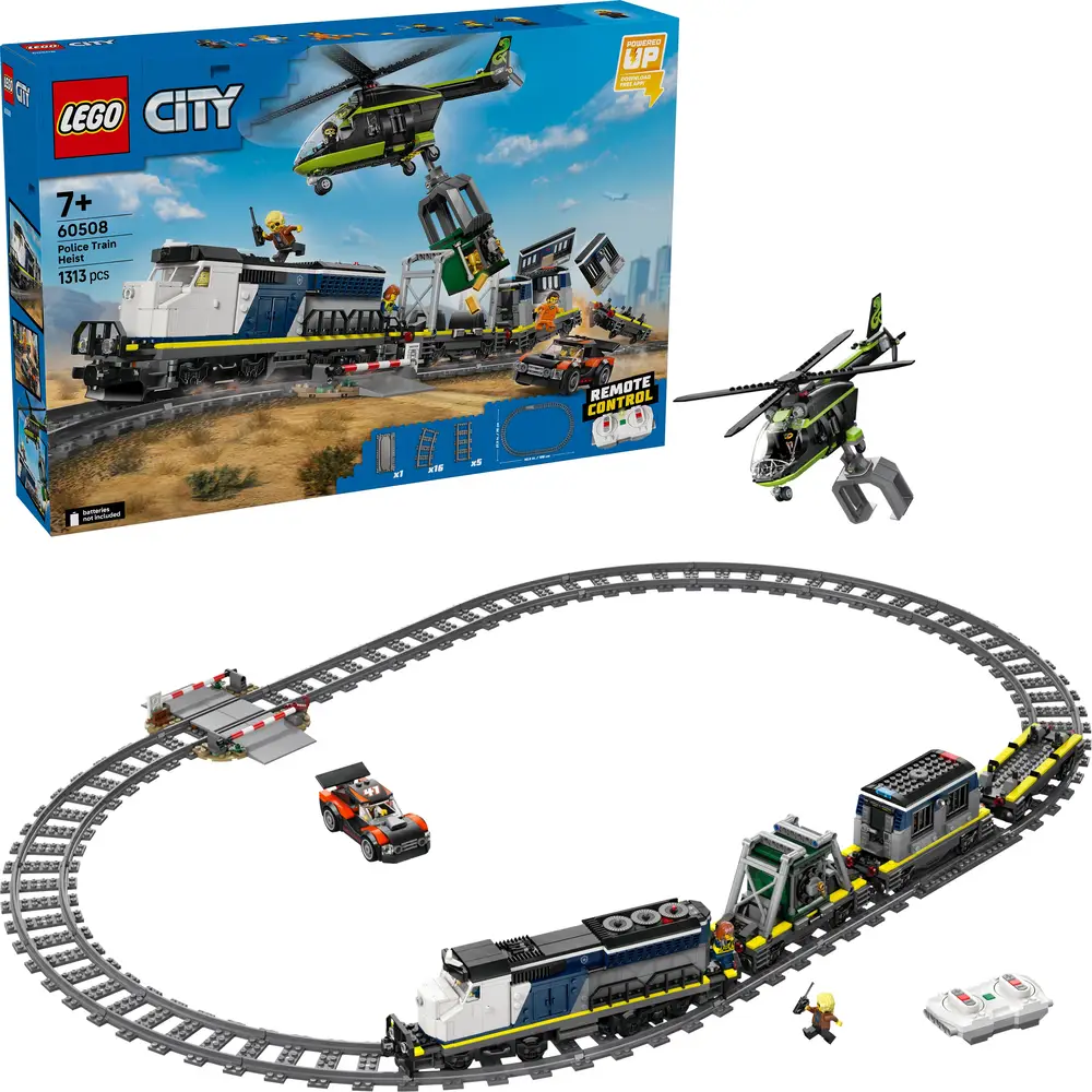 LEGO City Train de Police Jouet - Braquage, Hélicoptère & Voiture 60508