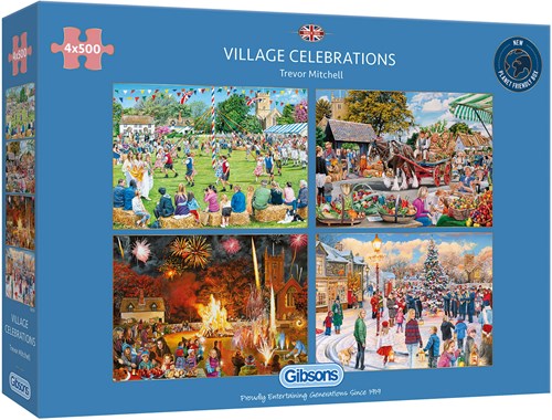 Gibsons puzzle Trevor Mitchell fêtes de village 4x500 pièces plaisir nostalgique