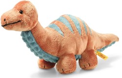 Steiff Soft Cuddly Friends Bronko brontosaurus, orange foncé/bleu pétrole 28 cm