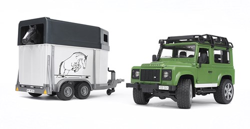 Bruder Land Rover Defender Station Wagon mit Pferdeanhänger und 1 Pferd - 2592