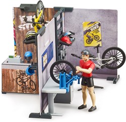Bruder boutique de vélos set de jeu avec atelier et figurine bworld
