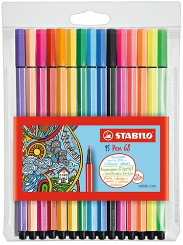 Stabilo étui premium feutres 15 couleurs Pen 68