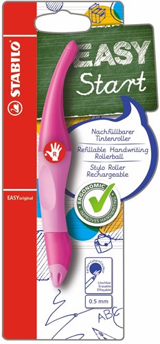 Stabilo stylo roller ergonomique droitier rose/rose clair rechargeable