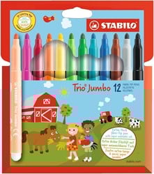 STABILO Trio Jumbo - stylo feutre - avec pointe extra épaisse de 3.0 mm - étui de 12 couleurs