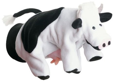 Beleduc marionnette vache - animal de la ferme noir pour enfants