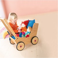 Haba poussette en bois pour poupée - naturel poignée réglable durable-2