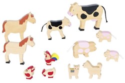 Goki animaux de ferme en bois - set de 12 jouets animaux