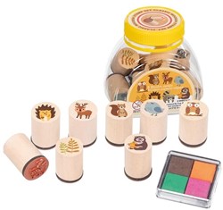 Goki set de tampons en bois animaux de la forêt - jouet créatif pour enfants