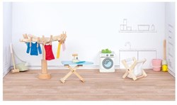 Goki meubles en bois maison de poupée accessoires buanderie set maison de poupée
