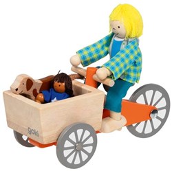 Goki vélo cargo en bois maison de poupée avec enfant et chien - set de jeu