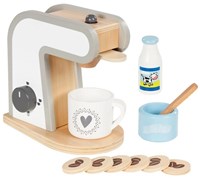 Goki machine à café en bois jouet avec accessoires - cafetière