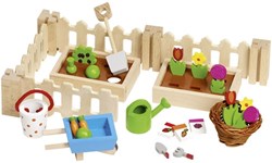 Goki accessoires maison de poupée set jardin - jouet en bois 32 pièces
