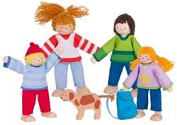 Goki famille camping maison de poupée poupées articulées bois multicolore