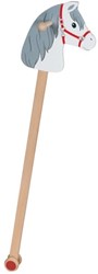 Goki cheval bâton en bois jouet blanc crinière grise bois FSC