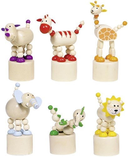 Goki figurines animaux en bois à presser et secouer Afrique jouet