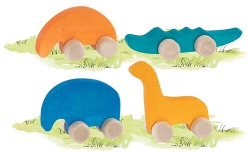 Goki animaux à pousser jouets en bois animaux colorés motricité