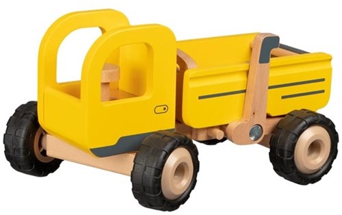 Goki camion-benne en bois - jouet véhicule de chantier jaune