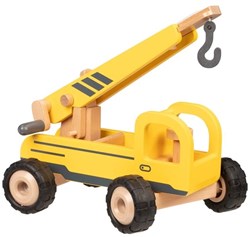 Goki camion-grue en bois - jouet véhicule de chantier jaune