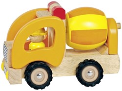 Goki camion toupie en bois véhicule de chantier avec roues en caoutchouc jaune
