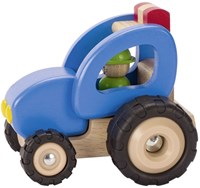 Goki tracteur en bois jouet bleu durable ferme