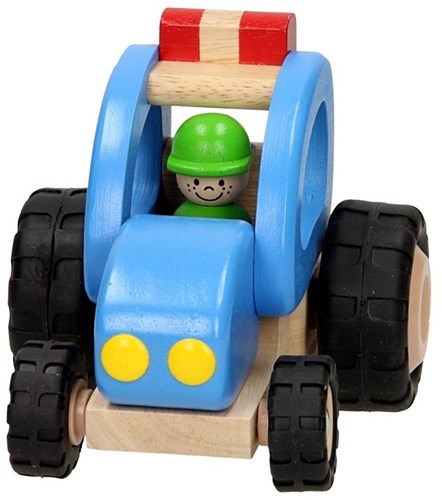Goki tracteur en bois jouet bleu durable ferme-3