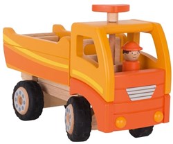 Goki Camion-benne en bois - Véhicule de chantier jouet orange avec roues pivotantes