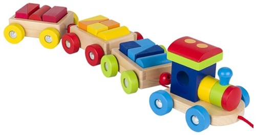 Goki train en bois jouet avec blocs - train en bois coloré