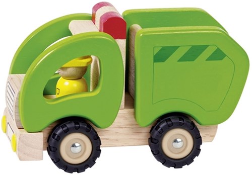 Goki camion poubelle en bois - véhicule jouet avec roues en caoutchouc