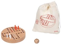 Goki jeu de Ludo en bois compact dans un sac en coton - jeu de voyage