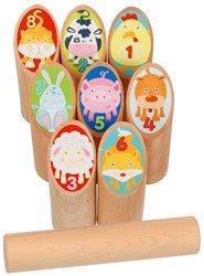 Goki jeu viking kubb animaux en sac coton - jouet d'extérieur