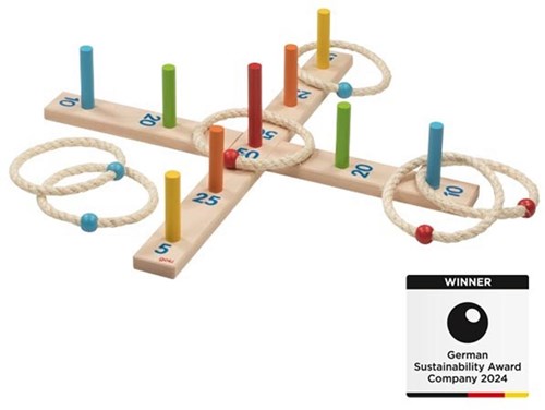 Goki jeu de lancer d'anneaux en bois - jeu d'adresse avec 6 anneaux en sisal