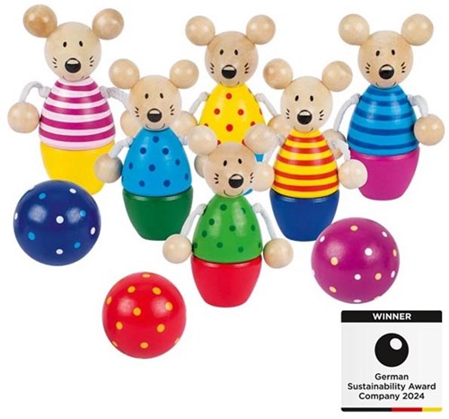 Goki jeu de quilles en bois souris - jeu de bowling coloré pour enfants