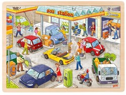 Goki puzzle en bois station-service - jouet éducatif 96 pièces