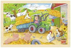 Goki puzzle en bois tracteur - puzzle ferme 24 pièces