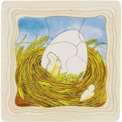 Goki puzzle en bois à couches Poule - jouet éducatif 44 pièces