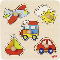 Goki puzzle en bois véhicules - jouet éducatif 5 pièces