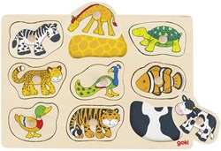 Goki puzzle animaux en bois - puzzle éducatif à boutons pour enfants